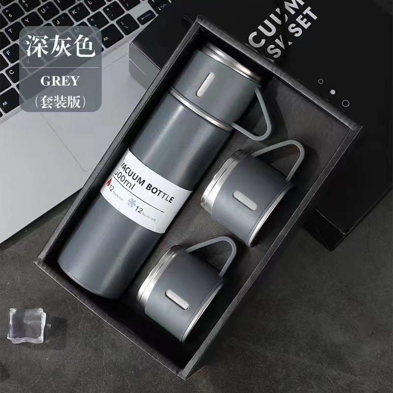 Picture of One Cup Three Lid Thermos Portable Fashion in stock Business Event Gift Box suit Stainless Steel Cup Engraving Logo