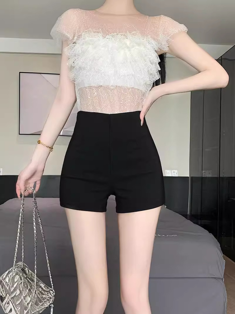 Black Shorts Women's Summer Outer Wearing Three-point Tight Elastic High Waist Three-point Casual Hot Pants Sexy Slimming Pants Ins Trendy