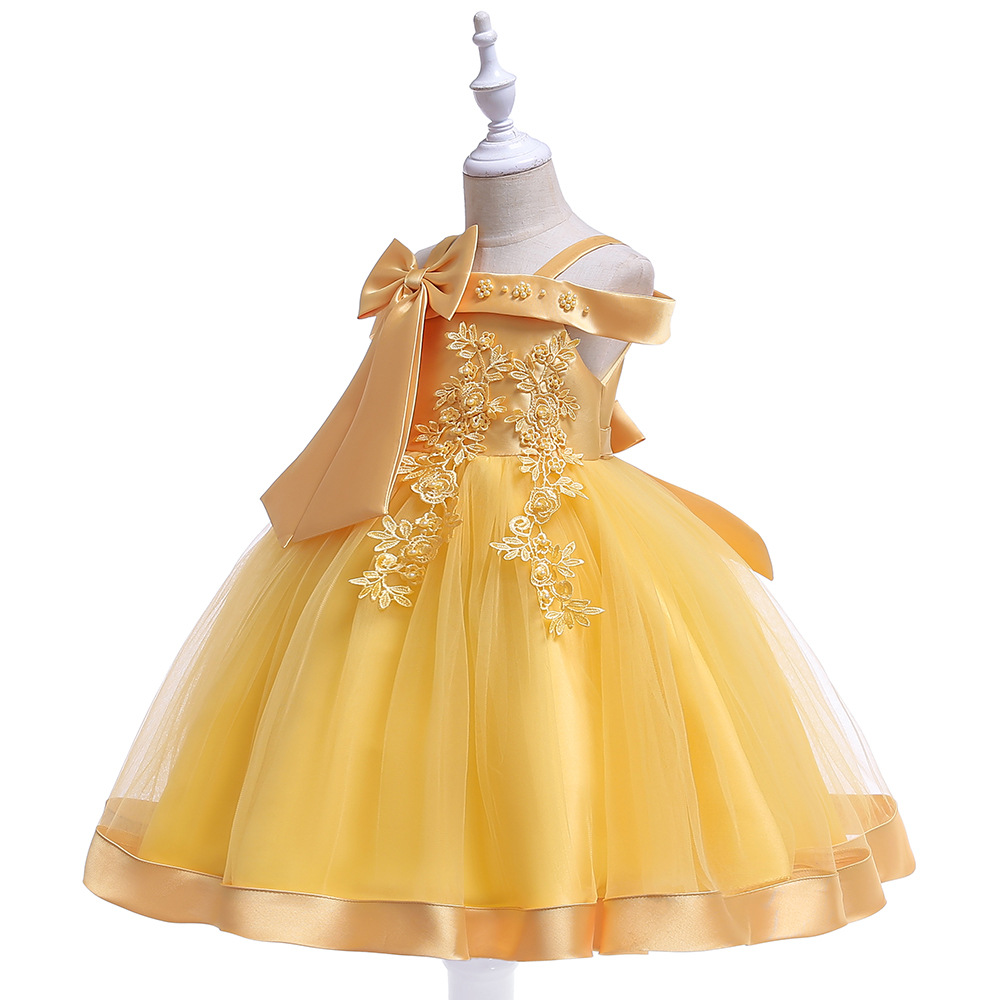 Picture of Flower Girl Dress Suspender Dress One Shoulder Beaded Princess Dress Mesh Twill Forged Cloth Kidsren's Wedding Dress
