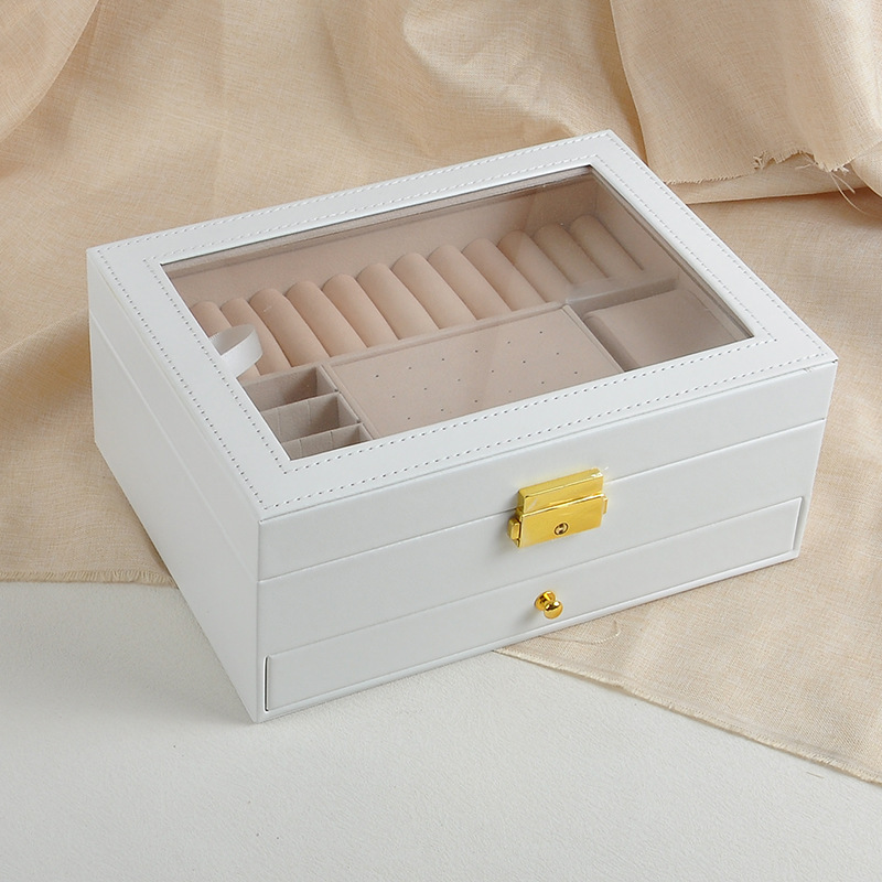 Cross-Border Wholesale New Pu Leather Multi-Layer Clamshell Large-Capacity Earrings Earrings Necklace Jewelry Storage Box