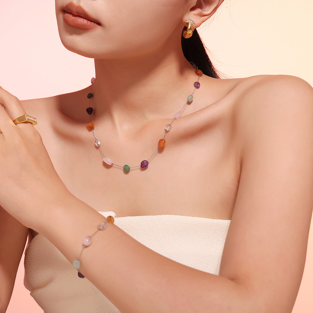 Picture of European and American Ins Style Niche Color Natural Stone Beaded Necklace Fashion Bracelet Stainless Steel Dopamine Light Luxury suit