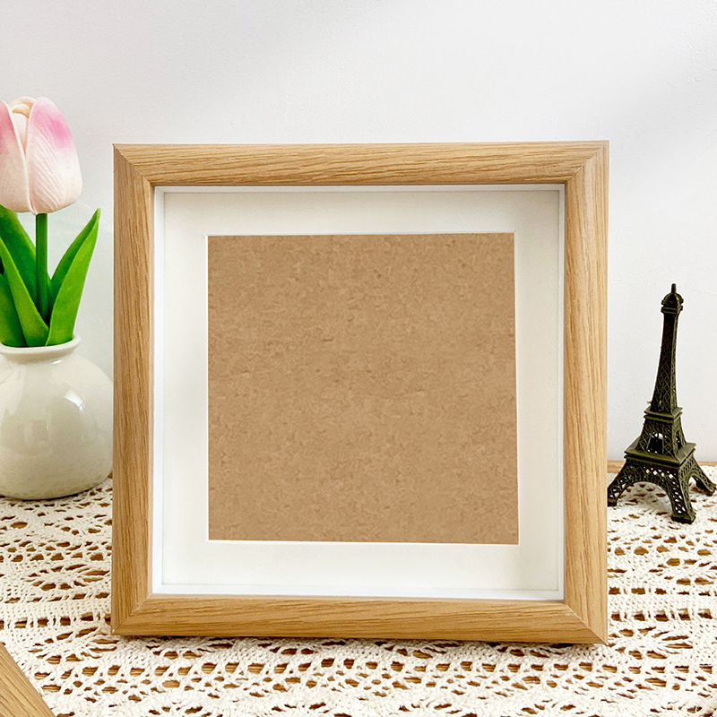 Picture of Simple Wooden Photo Frame Table Square 4-inch Desktop Text Decorative Painting Ornaments 10x 10 Small Frame Hollow Picture Frame