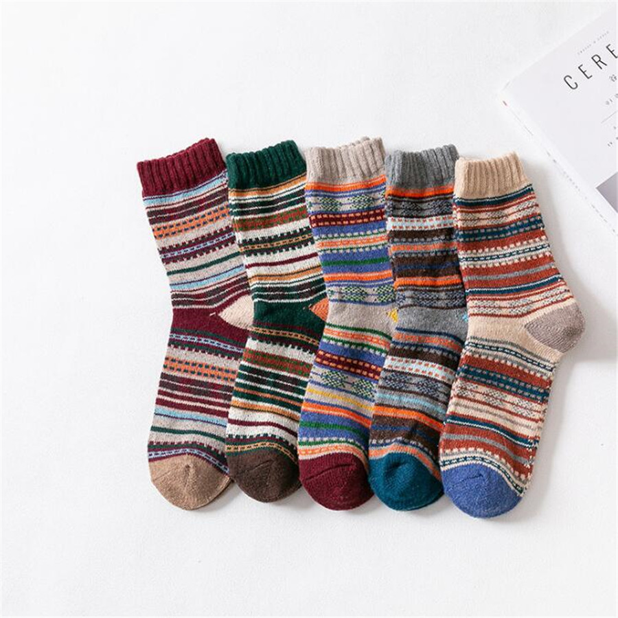 Amazon Foreign Trade Autumn and Winter New Thick-Knit Double-Layer Socks Mid-Calf Socks Men's Striped Thick Wool Socks