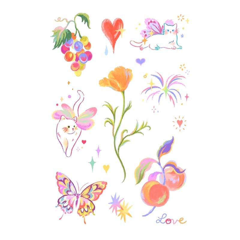 Picture of Flower Butterfly Tattoo Sticker Flower Cat Cute Ins Style Fireworks Waterproof Lasting Washable Sticker Sexy Girl