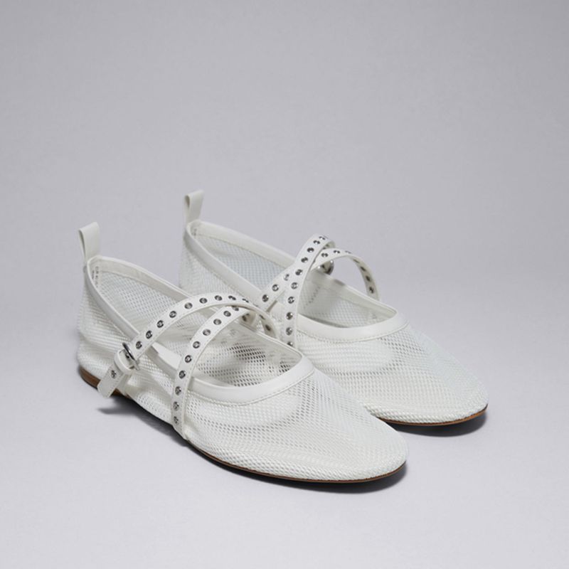 Mesh Ballet Style Flats Women's 2024 Summer New Niche Elegant Buckle Fashion Casual All-match Round-toe Single-layer Shoes