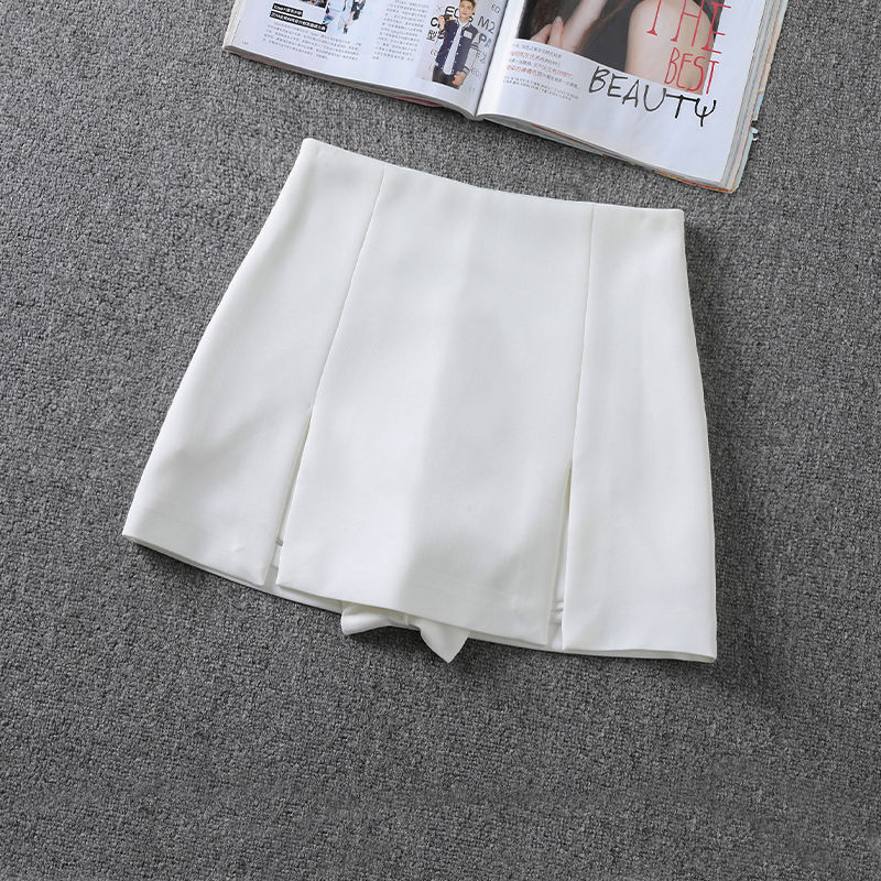 Fashion Versatile Women's Spring and Summer Slit New 2022 Anti-Exposure High-Waisted A-Line Short Skirt Black