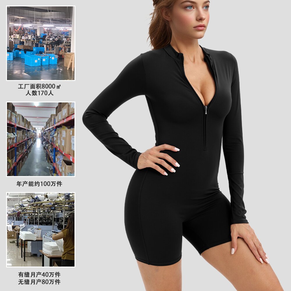Women's Sports Bodysuit High-elastic Slimming Hip-lifting Yoga Suit Long-sleeved Training Fitness One-piece Zipper Bodysuit