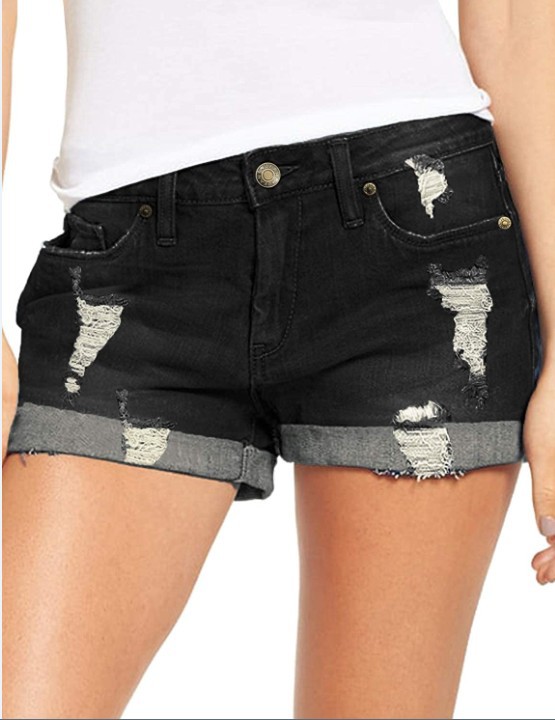 Picture of Cross-Border Supply European and American Foreign Trade Stretch Ripped Denim Shorts for Women