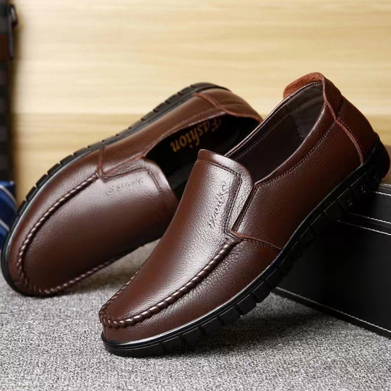 [First layer cowhide] leather shoes men's leather summer breathable soft bottom business casual middle-aged dad shoes old men's shoes