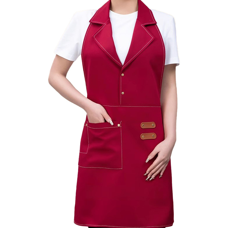 Picture of Korean Fashion Milk Tea Shop Barista Florist Workwear Hairdressing Embroidered Logo Manufacturer Wholesale Lapel Apron