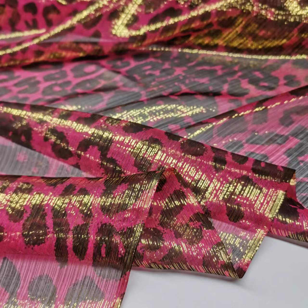 Gold thread 8 mmi leopard print mulberry silk georgette wide fashion dress silk fabric