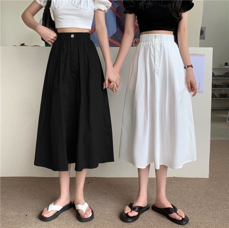 All-Match High Waist Slimming Mid-Length Skirt Women's 2023 Summer Over-the-Knee Umbrella Skirt Hip Covering Large Hip A- Line Skirt for Women