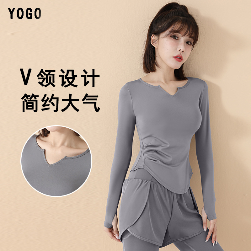 High-End Yoga Clothes for Women 2025 Spring & Fall New Quick-Drying Long-Sleeved V Neck T-Shirt Sports Tops Running Fitness Clothes