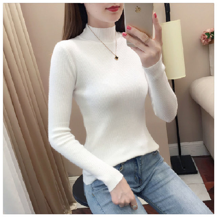 Picture of Half-Turtleneck Base Shirt for Women, Autumn and Winter 2021 New Style, Slim-Fitting Inner Top, Slimming Long-Sleeve Knitwear, Elegant and Suitable for Commuting