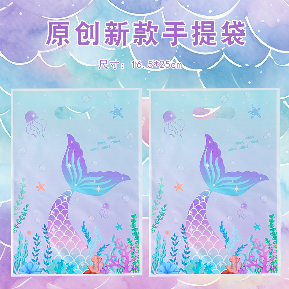 New Mermaid Tail Printed Tote Bag Birthday Party Theme Fish Scale Gift Bag Universal Storage Bag