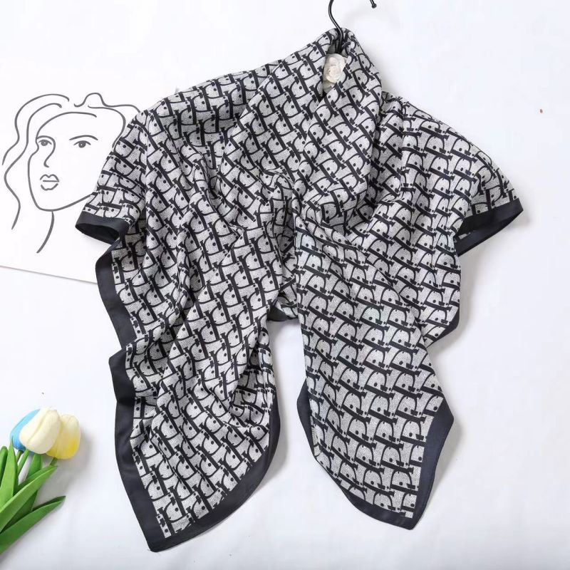 Picture of Autumn and winter all-match shawl animal printed black and white simple large square 90*90CM imitation silk twill silk scarf for women