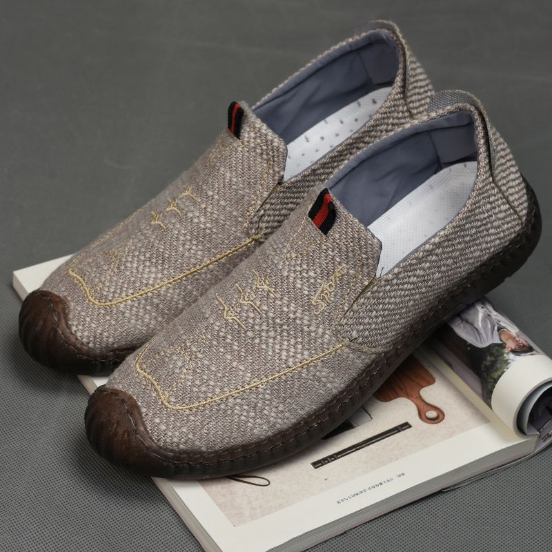 Cloth Shoes Men's New 2025 New Breathable Linen Soft Sole Versatile Cut Out Shoes One-Leg Soft Sole Hand-Sewn Shoes