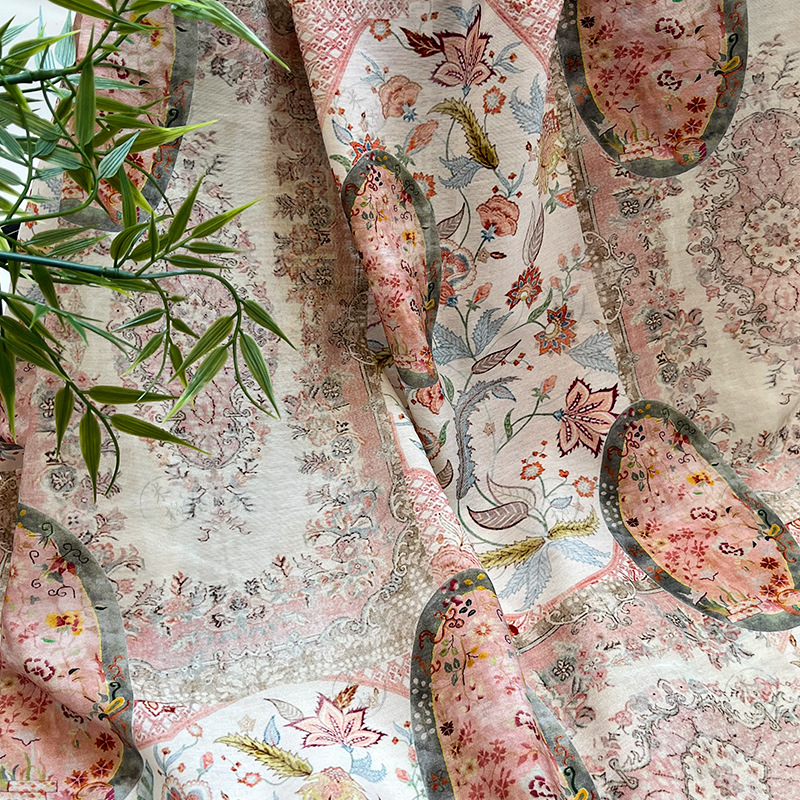 Pink rhyme puzzle, new Chinese style cheongsam dress, top, Hanfu fabric, digital printed fabric, brocade cotton fabric