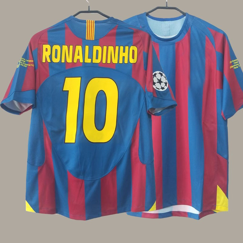 05 06 Champions League Barcelona home football uniform Messi Ronaldinho Barcelona vintage jersey