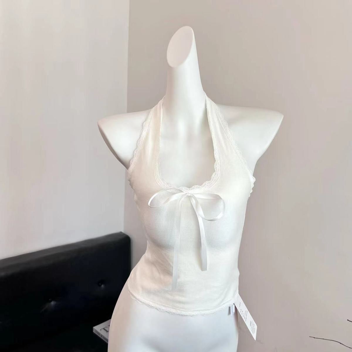 Girl's Style/Hanging Neck Sling Women's Belt Chest Pad Korean Style Spice Girl New Lace Stitching Bow Bottoming Inner Wing