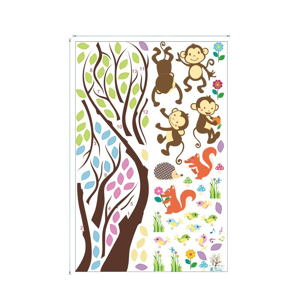 1232/1233 New Cartoon Children's Room Kindergarten Decorative Owl Branch Monkey 3d Wall Sticker