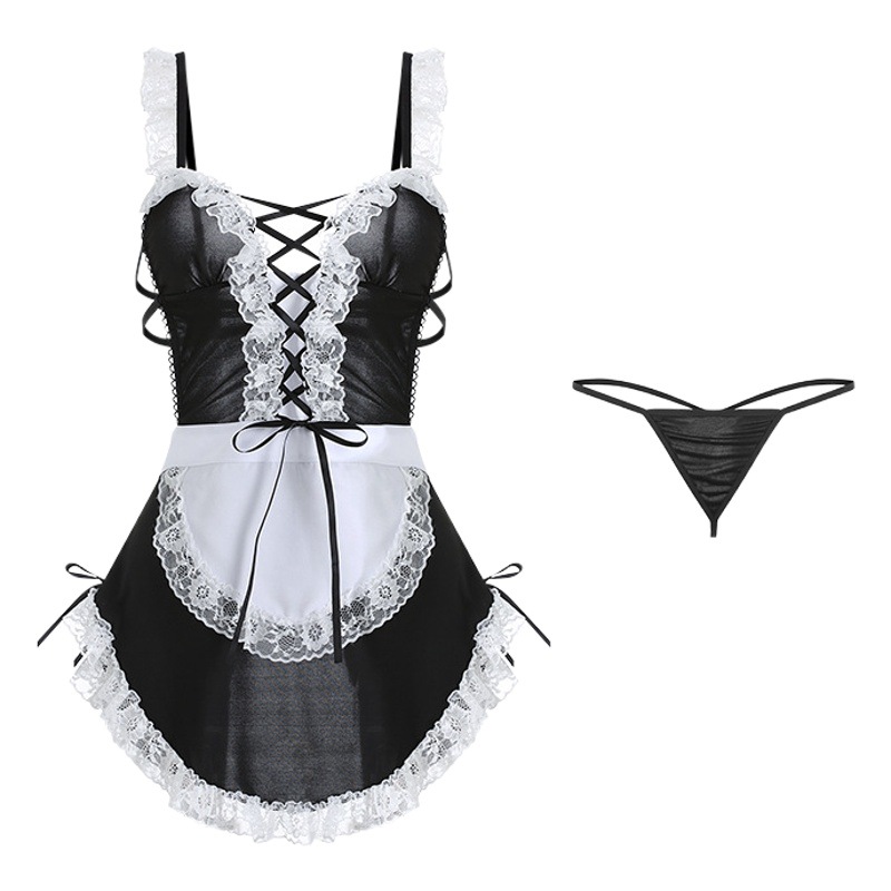 Guiruo sexy lingerie sexy strap temptation sweet lace perspective maid backless bed uniform set 1668