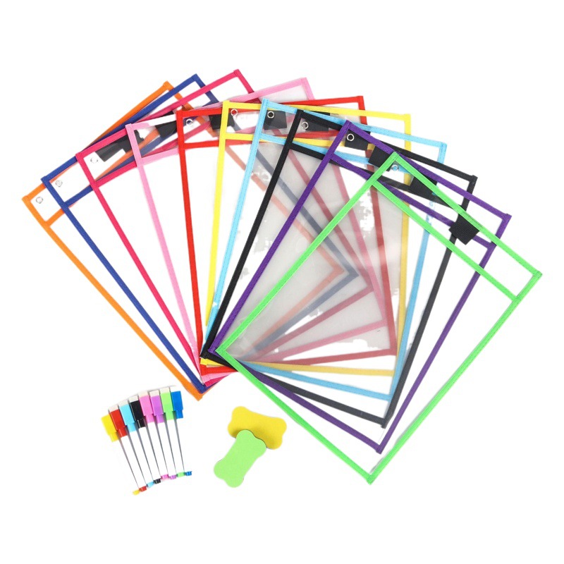 Wholesale spot PET erasable file bag colorful PVC double needle car sewing dry erase bag A4 transparent tutorial file bag