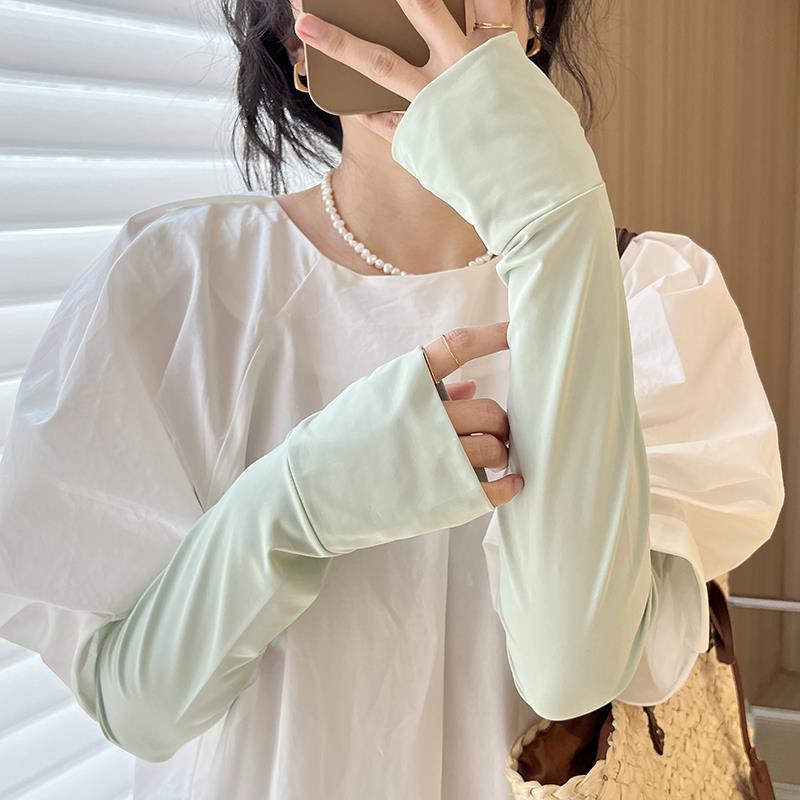 New Solid Color Sun Protection Ice Silk Ice Sleeves Summer Women's Breathable Loose UV Protection Sleeves Driving Sun Protection Gloves for Women