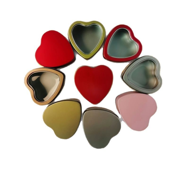 Picture of Ready-Made Jewelry Heart-Shaped Tinplate Box, Badge USB Ring Window, Jewelry Earrings Heart Packaging Small Tin Box