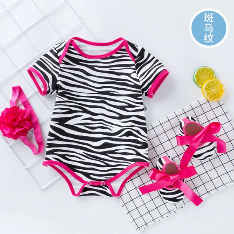 Picture of Factory Direct Sales Baby Jumpsuit Summer Baby Short-Sleeved Harem Shoes Rose Leopard Print Romper Suit