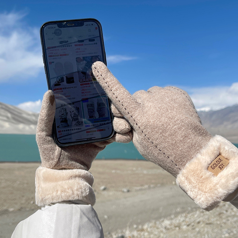 Picture of Winter Warm Cashmere Gloves Women's Outdoor Cold-proof Windproof Thickened Knitted Touch Screen Slimming Wool Gloves DY35