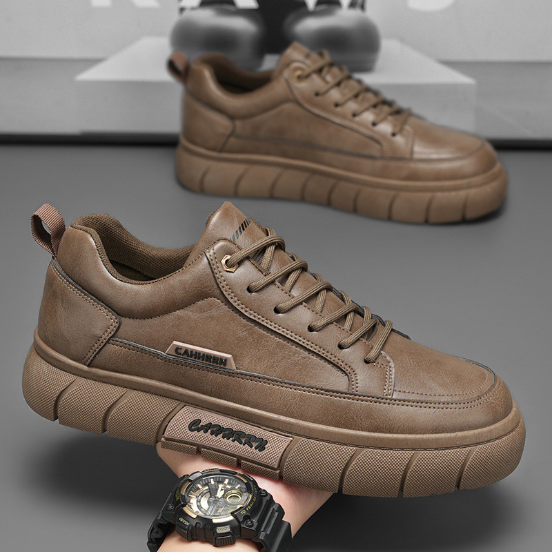 Men's Shoes Spring New Breathable Waterproof Non-slip Shoes Men's Trendy All-match Black Leather Shoes Casual Sports Board Shoes for Men