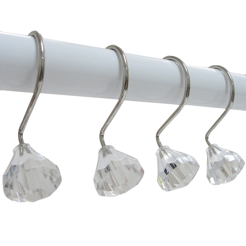 Small size transparent crystal head shower curtain hook curtain hook transparent acrylic head metal hook