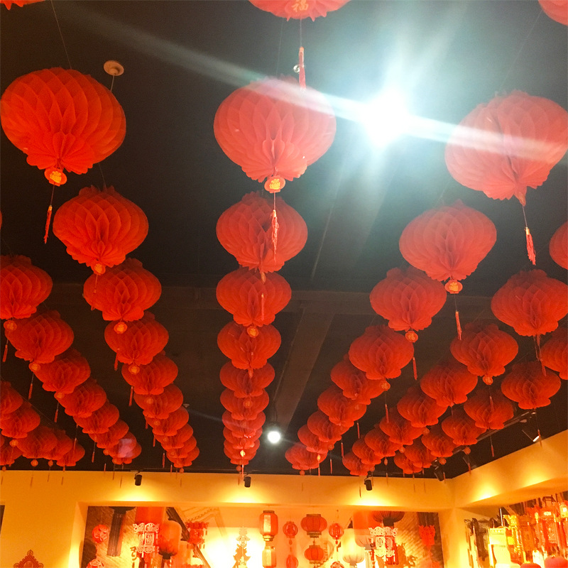 Picture of [Source Wholesale] New Year's Little Red Lantern Spring Festival Wedding Plastic Paper Lantern Red Honeycomb Folding Paper Lantern