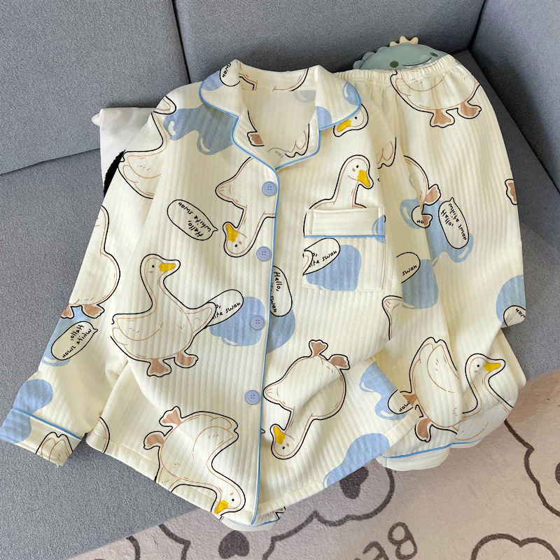 Milk Huhu White Goose Spring New Air Cotton Sandwich Pajamas Long Sleeve suit Women's Home Clothes Winter Wholesale