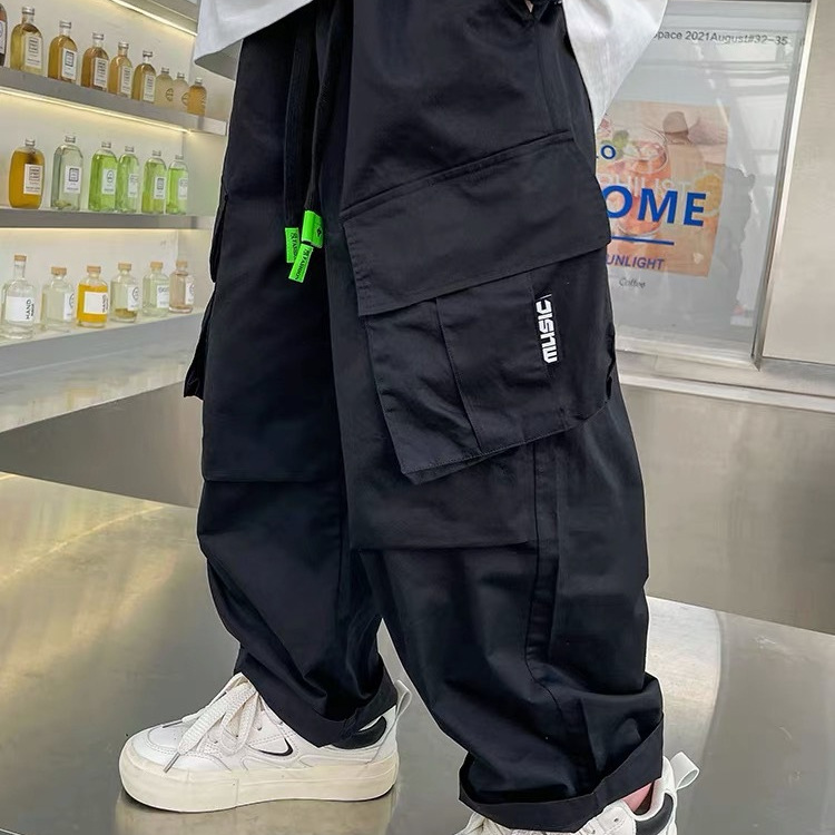 Boys' Cushion Pants Spring and Autumn Summer Thin Large Children's Autumn Dress Boys' Straight Tube Loose Wide Leg Street Dance Trendy Children