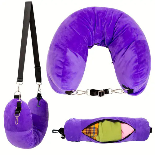 Picture of Portable Low-Cost Airline Artifact U-Shaped Pillowcase Storage Travel Bag Can Be Filled with Clothes and Luggage Without Core Aircraft Neck Pillow