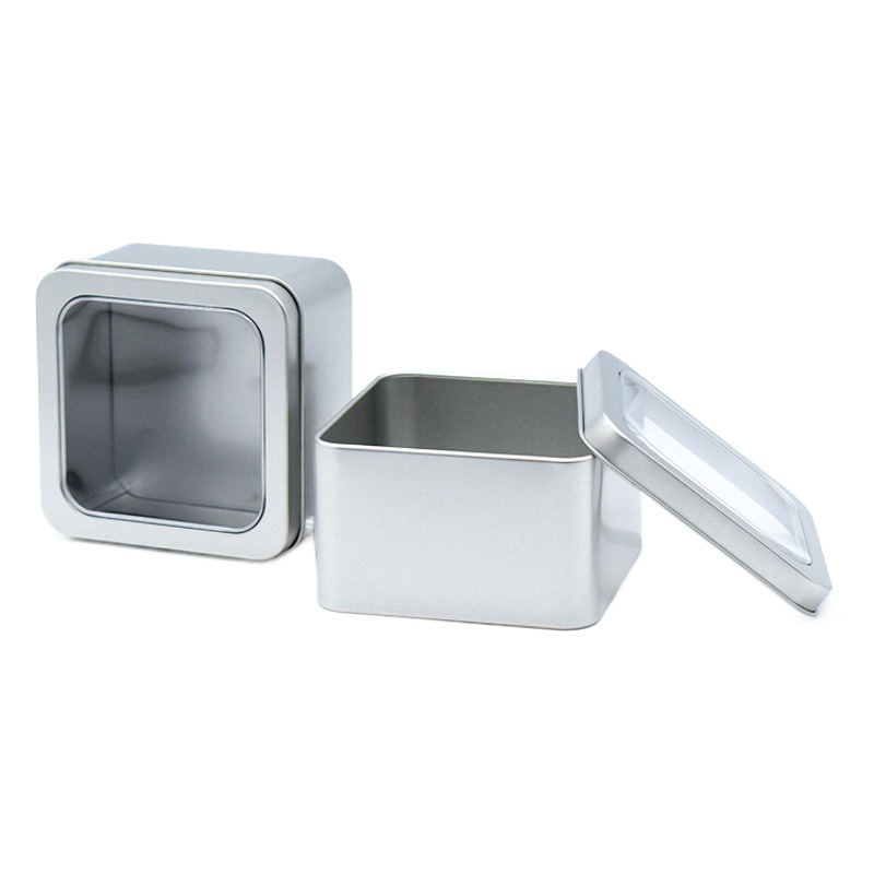 Iron box jewelry ring stud earrings jewelry box small square matte black iron can PVC window lid box small gift box