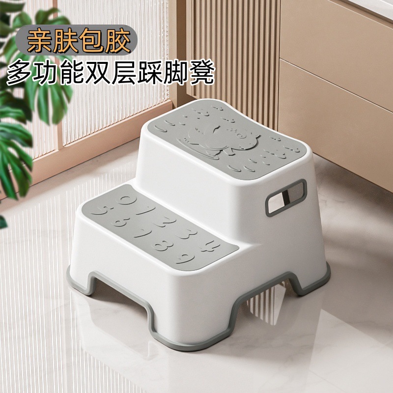Children's Ottoman Bathroom Washstand Elevated Double Layer Full Rubber Pedal Non-Slip Toilet Foot Stool Thick Cartoon