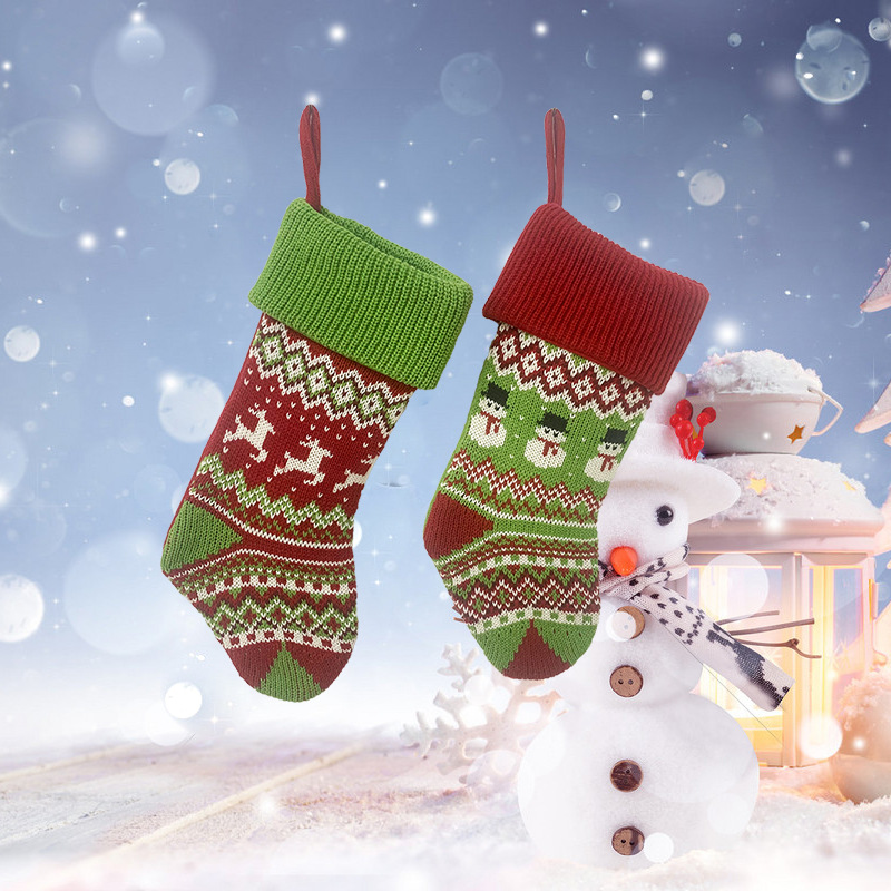 New in stock Christmas Decorations Home Decorative Pendant Snowman Deer Knitted Christmas Socks Gift Bag
