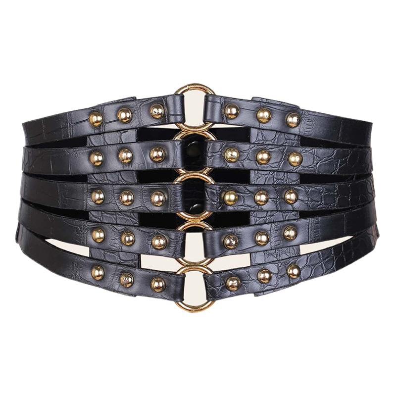 European and American Women's Skirt Distinctive Decorative Belt Women's Vintage Hollow Rivet Wide Waist Cover AliExpress Amazon Supply