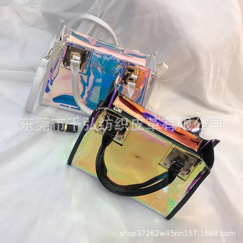 Transparent Tpu0.3 Blue Light Red Light Fantasy Cosmetic Bag Star Heart Fish Scale Leopard Print Polka Dot Stripes Rainbow Fabric