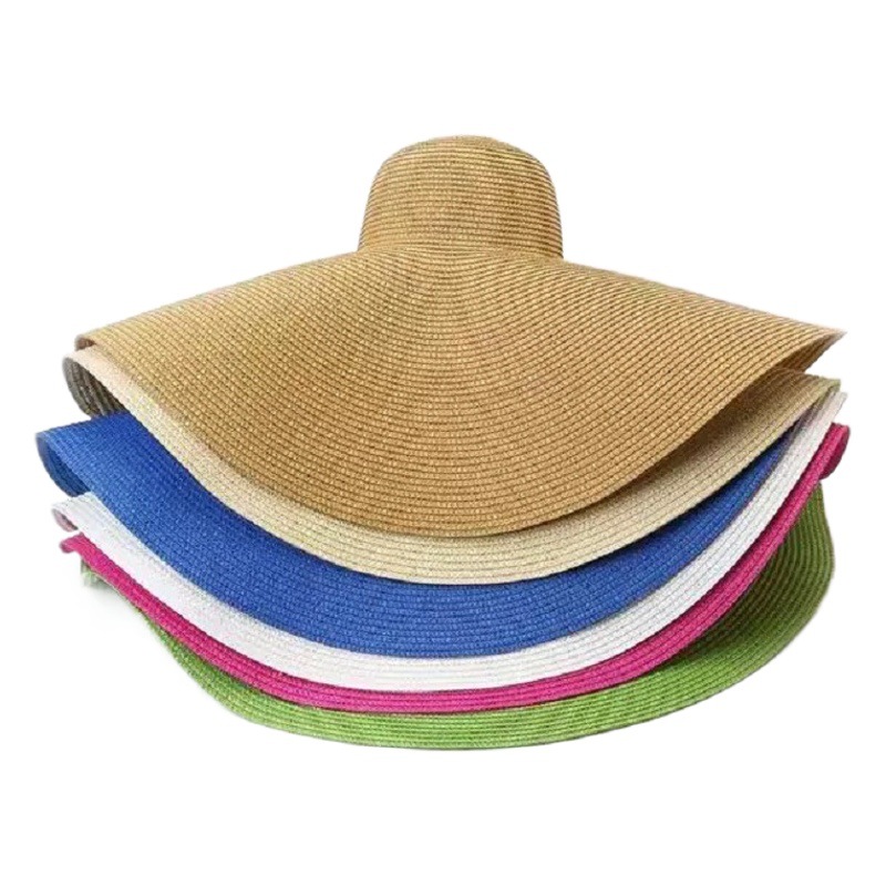 European and American cross-border ins oversized brim straw hat women's foldable holiday beach hat 70cm big brim sun protection sun hat