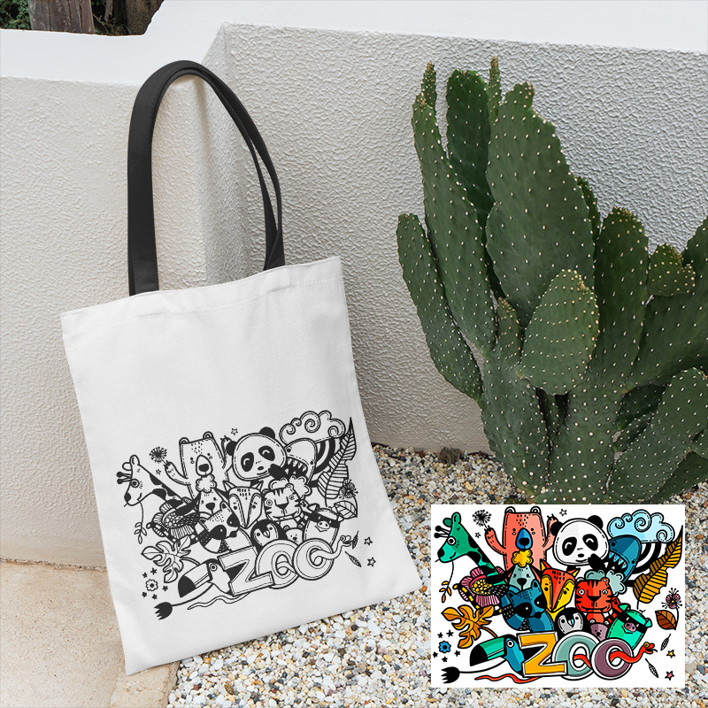 Picture of Amazon new diy coloring canvas bag graffiti cartoon hand-painted bag student bag women's shoulder bag canvas bag