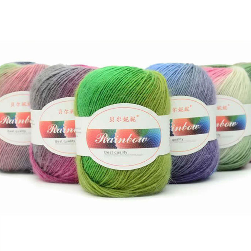 Long-section dyed wool gradient color rainbow crochet pure wool thread group hand-woven material bag scarf hat sweater