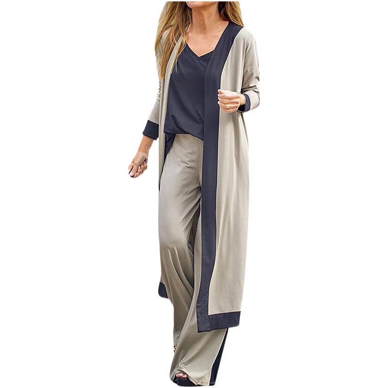 Picture of Casual Solid Color Stitching Contrast Color Sleeveless Vest Long Sleeve Cardigan Jacket Pants Three-Piece Set