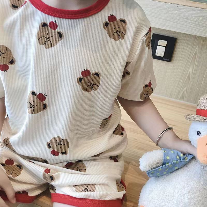 Picture of Summer Home Clothes Air-Conditioned Clothes Children's Cold Ice Silk Fabric Suit Loose Short-Sleeved Shorts Casual Wear Suit