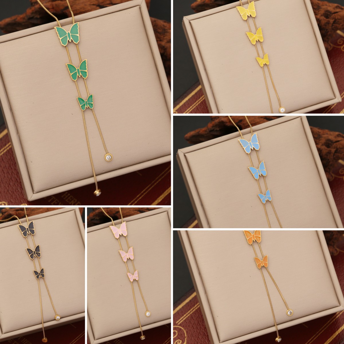Cross-border new jewelry spring butterfly tassel necklace stainless steel clavicle chain temperament necklace N1069