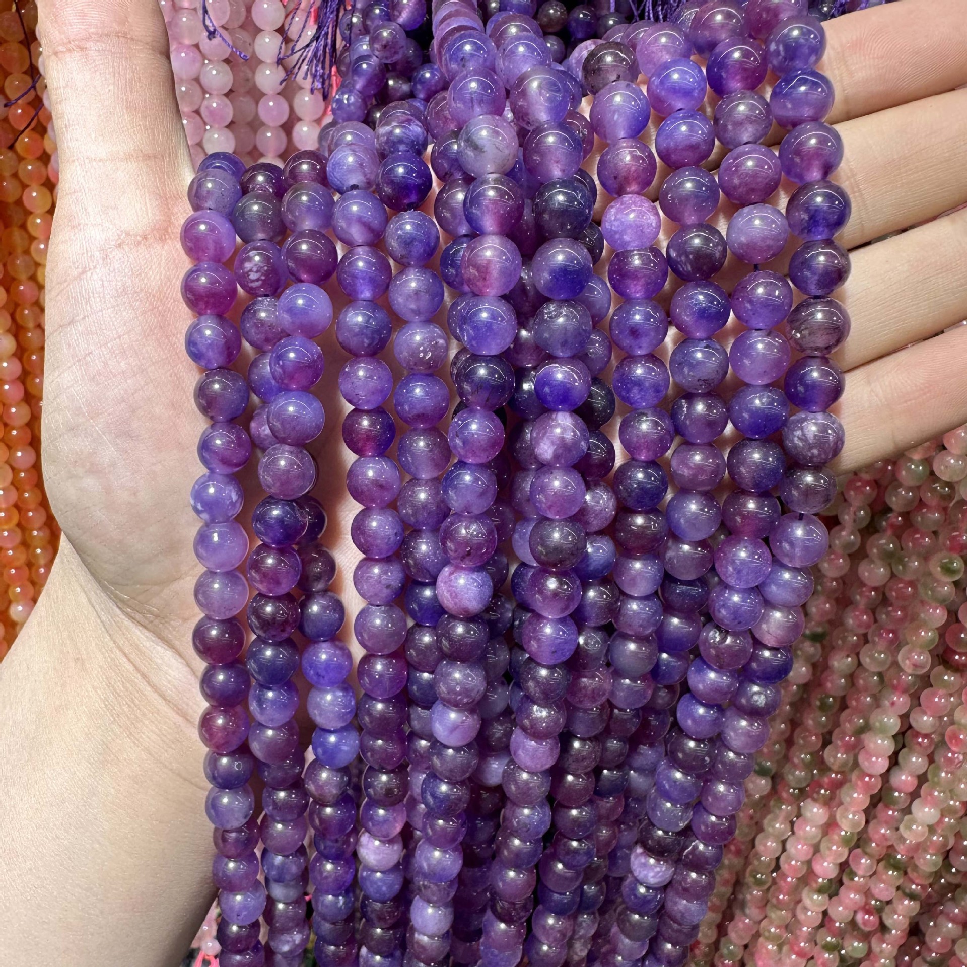 Picture of Live hot grade a chalcedony 8mm two-color round beads beads handmade diy Internet celebrity matching in stock jewelry