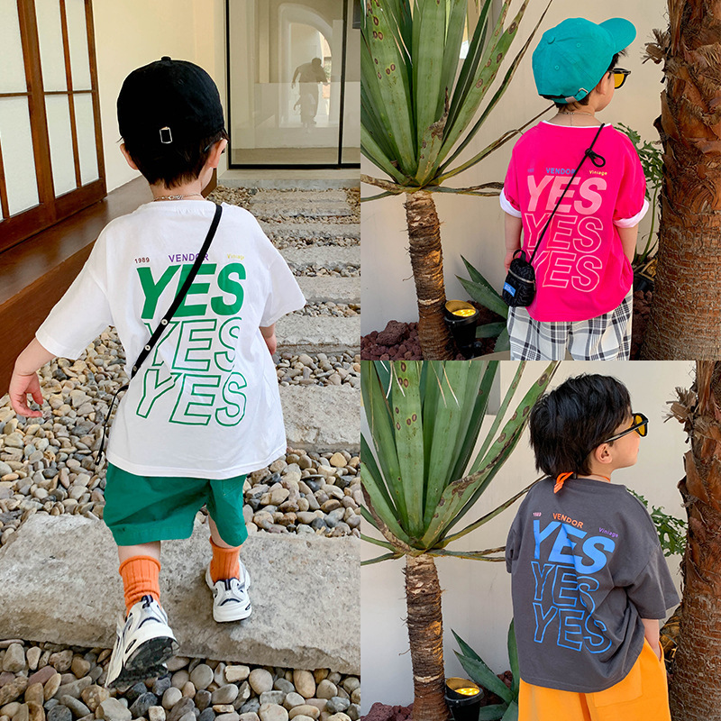 Children's cotton short-sleeved T-shirt blue bear 2023 new Pure Cotton Boys' short-sleeved children's shirt T-shirt children's clothing